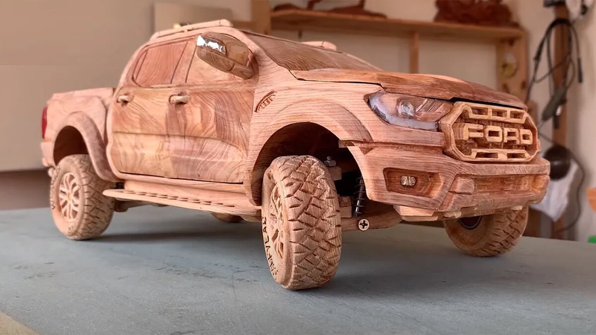 Масштабная модель Ford Ranger из дерева, которая ездит. Посмотрите, как её сделали
