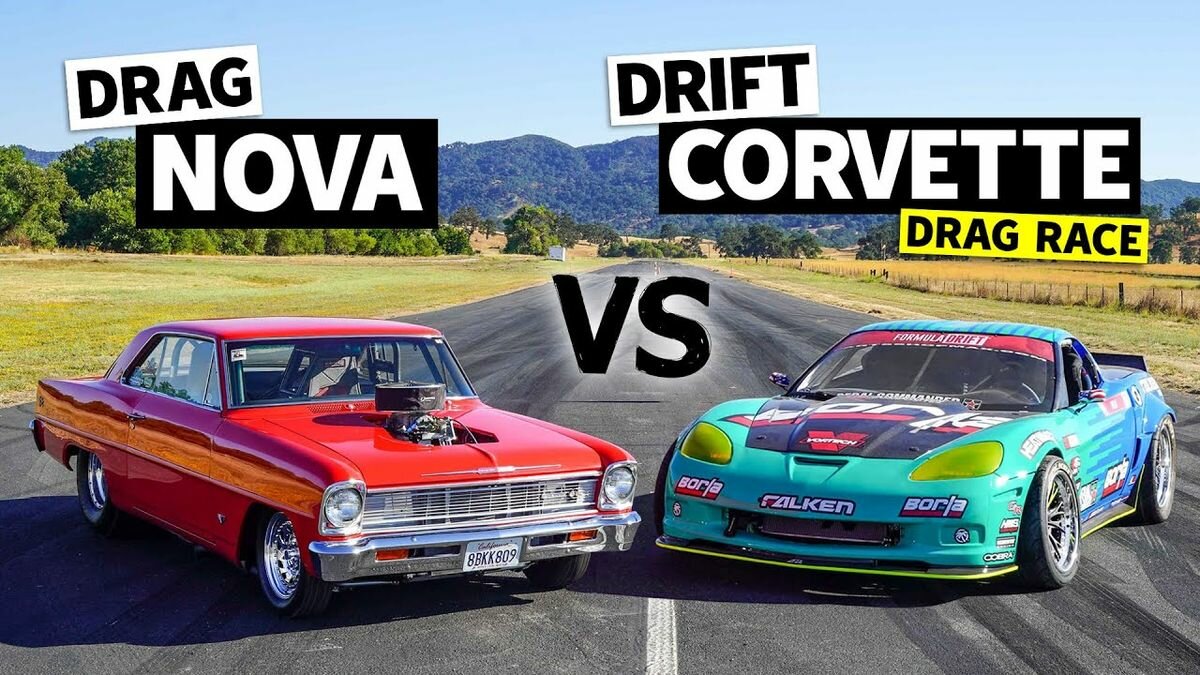 Дрэговый Chevy Nova выставили на прямой против дрифтового Corvette: кто кого?