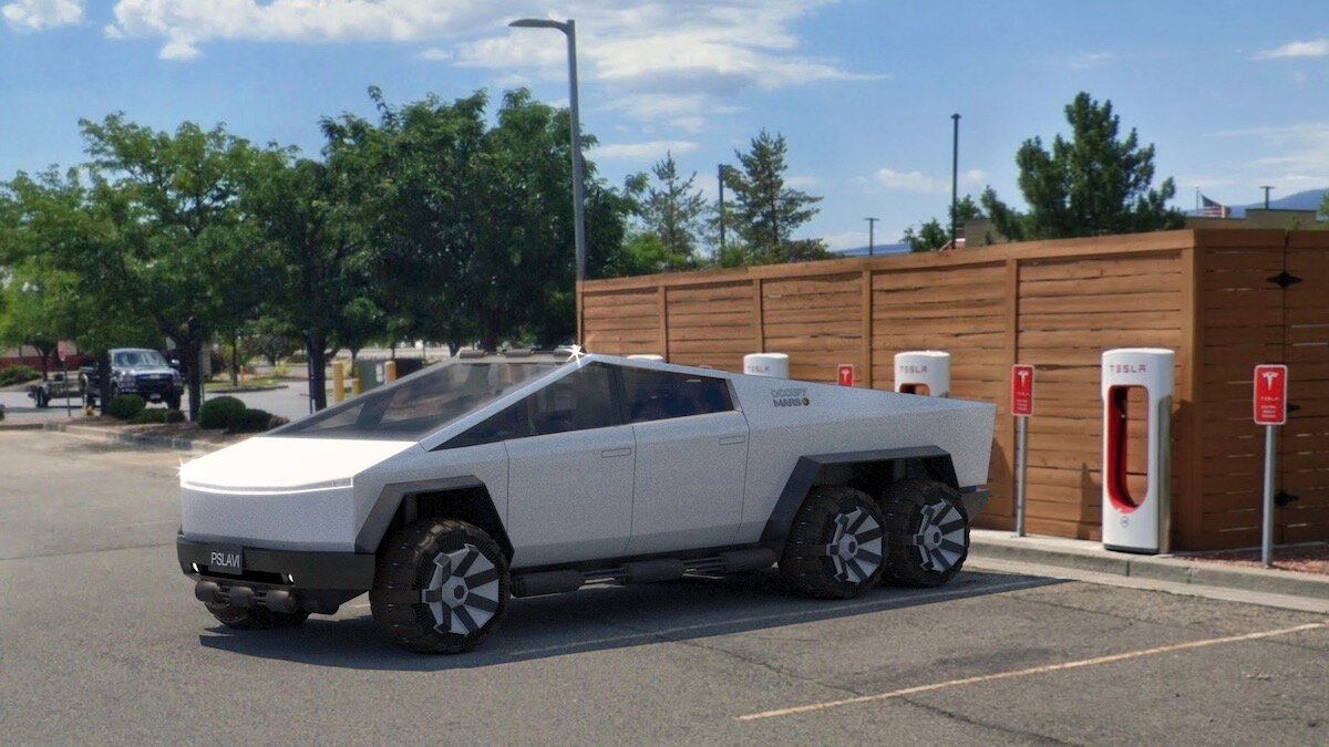 Дизайнер превратил Tesla Cybertruck в шестиколёсную машину для Марса