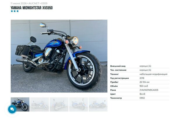 2016 Yamaha XVS950, синий - вид 8