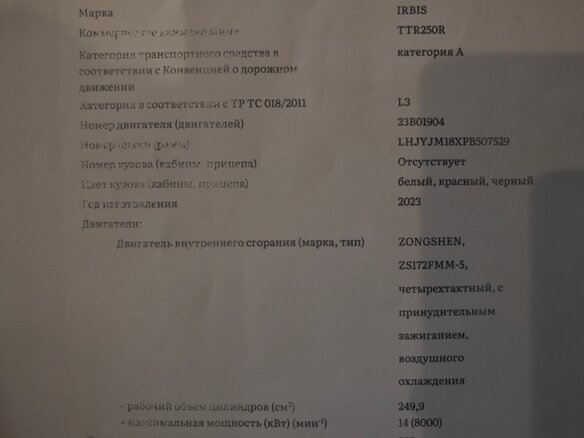 2023 Irbis TTR 250, красный, 100000 рублей - вид 6