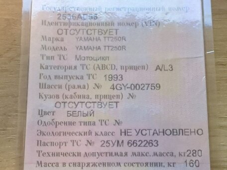 1993 Yamaha TT-R250, белый, 320000 рублей, вид 3