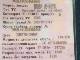 2003 Skoda Octavia I (A4) Рестайлинг, голубой, 500000 рублей, вид 5