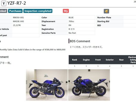 2022 Yamaha YZF-R7, синий, 699000 рублей, вид 2
