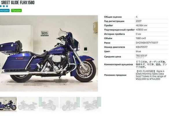 2007 Harley-Davidson Street Glide, синий, 777000 рублей - вид 1