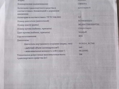 2015 Honda CB 650F, чёрный, 720000 рублей, вид 5