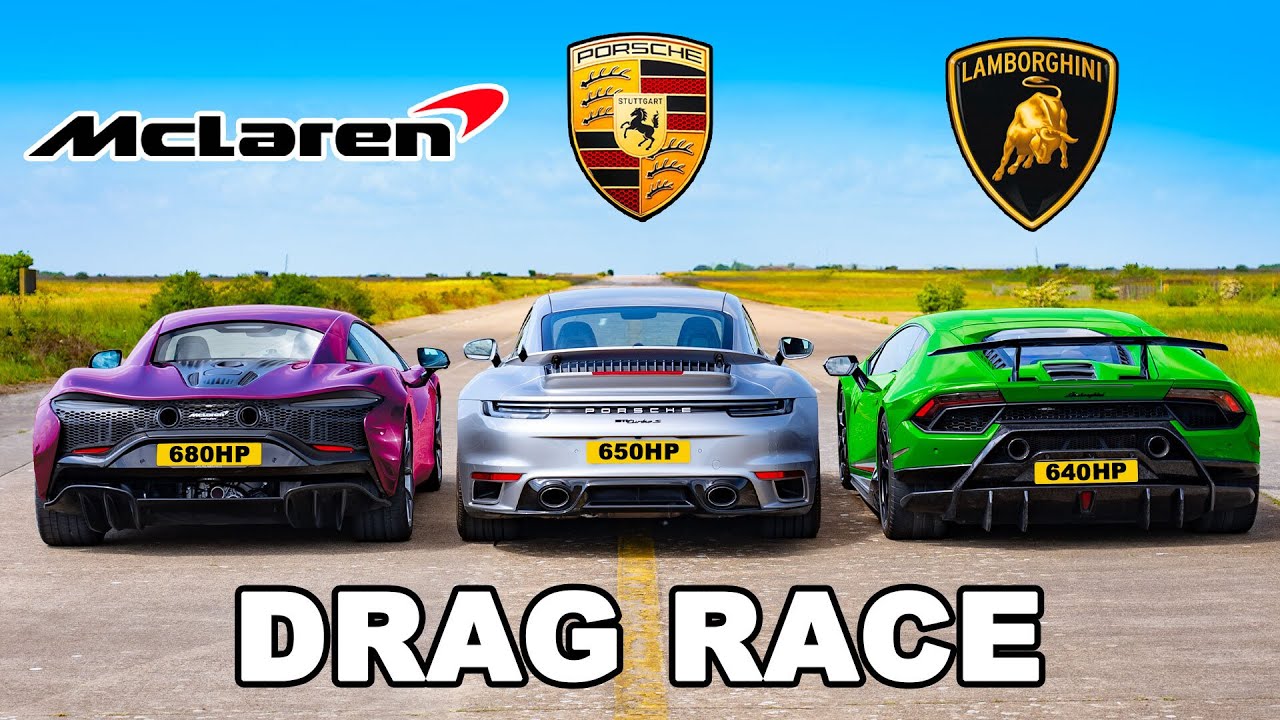 McLaren Artura, Lamborghini Huracan Performante и Porsche 911 Turbo S сразились в дрэге
