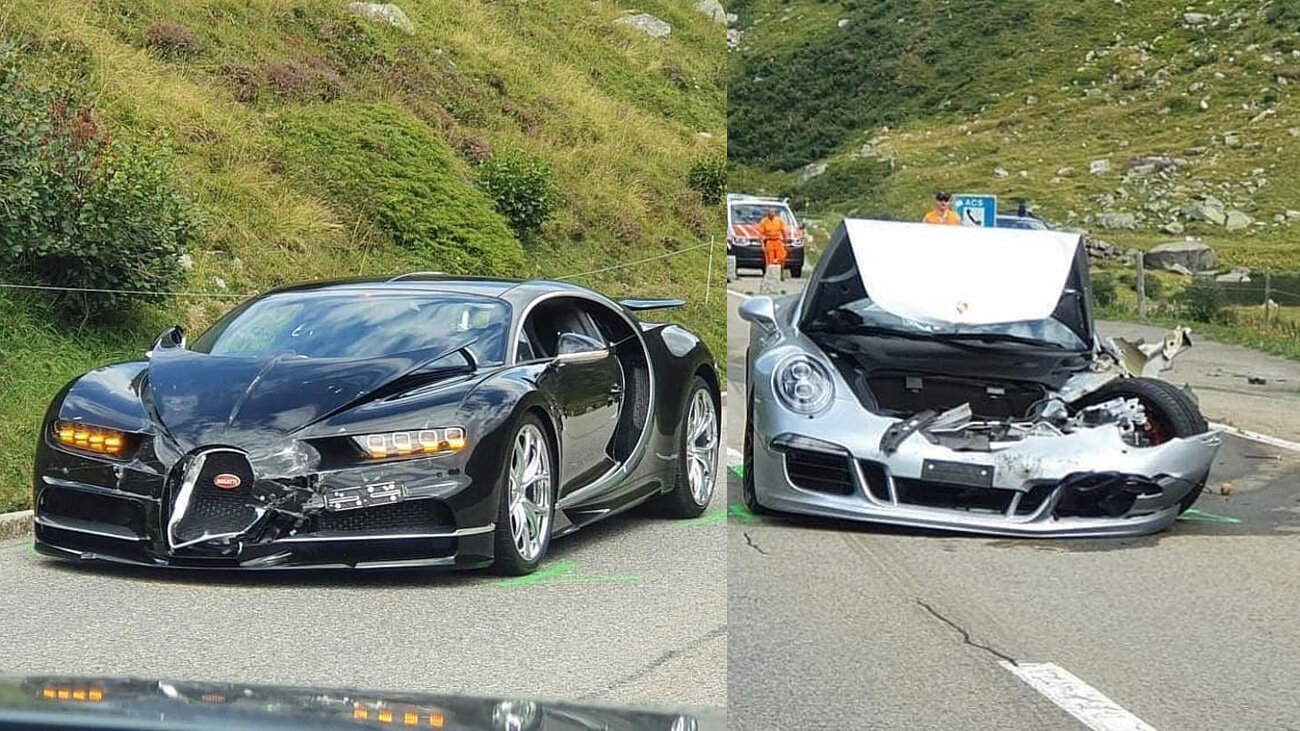 Владелец Bugatti Chiron решил обогнать Porsche 911, но всё закончилось плохо