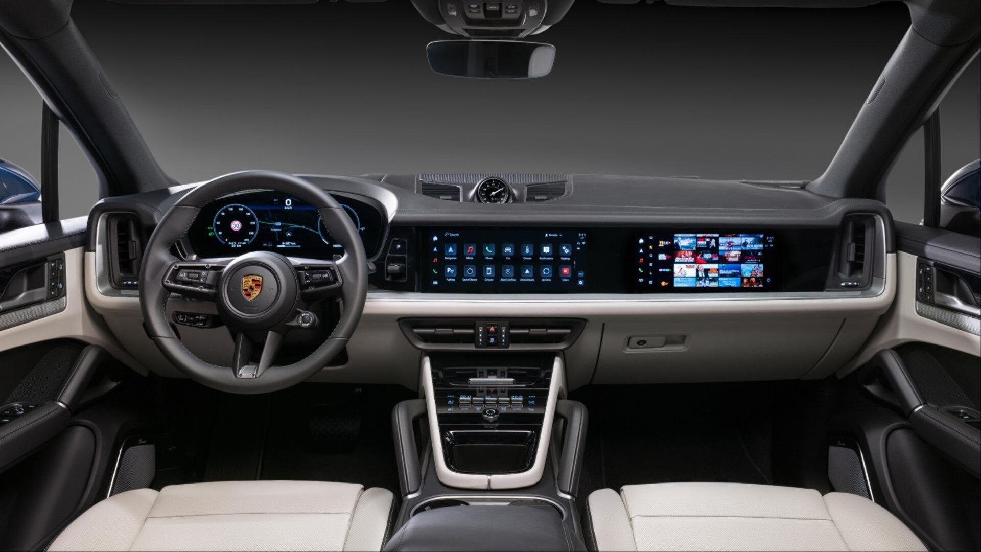 Интерьер обновлённого Porsche Cayenne с тремя экранами показали на фото