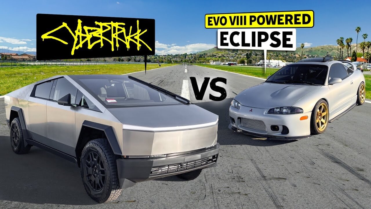 Tesla Cybertruck вышла на дрэг против «заряженного» Mitsubishi Eclipse, который вдвое легче