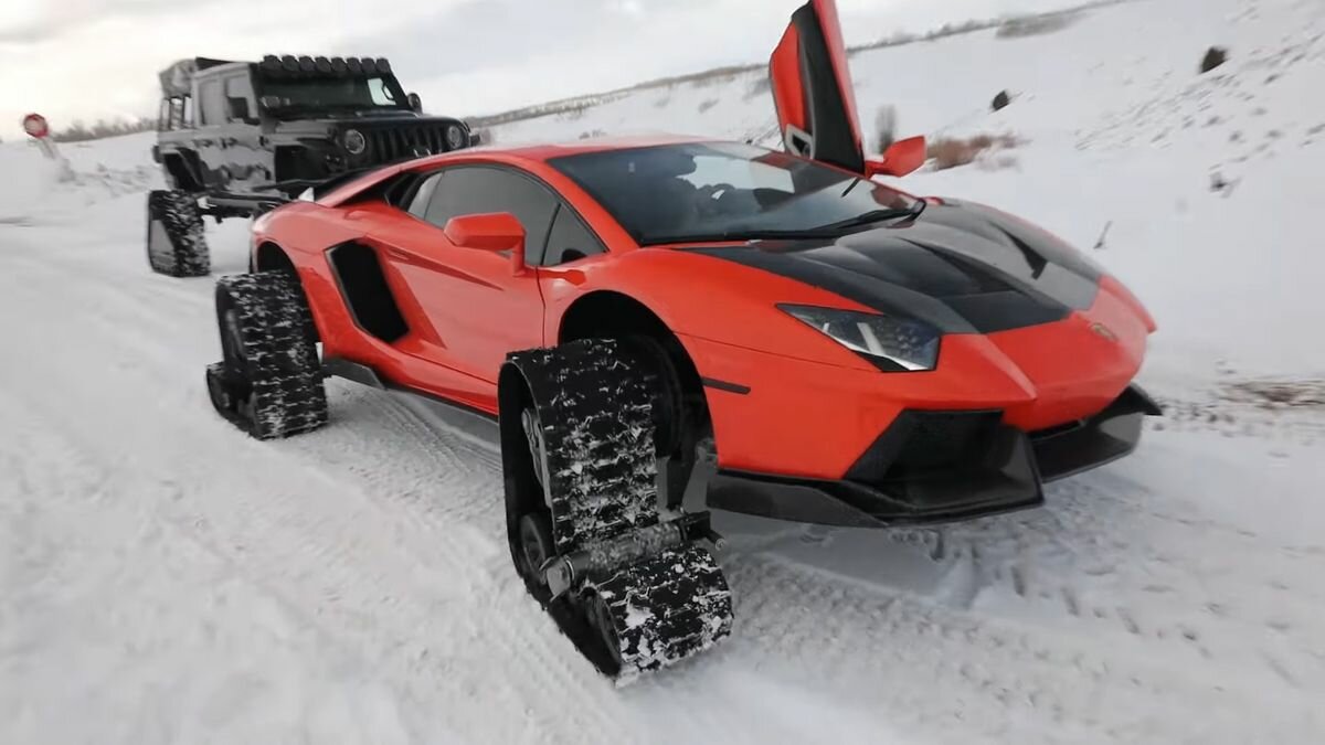 Посмотрите, как первый в мире гусеничный Lamborghini застрял в снегу