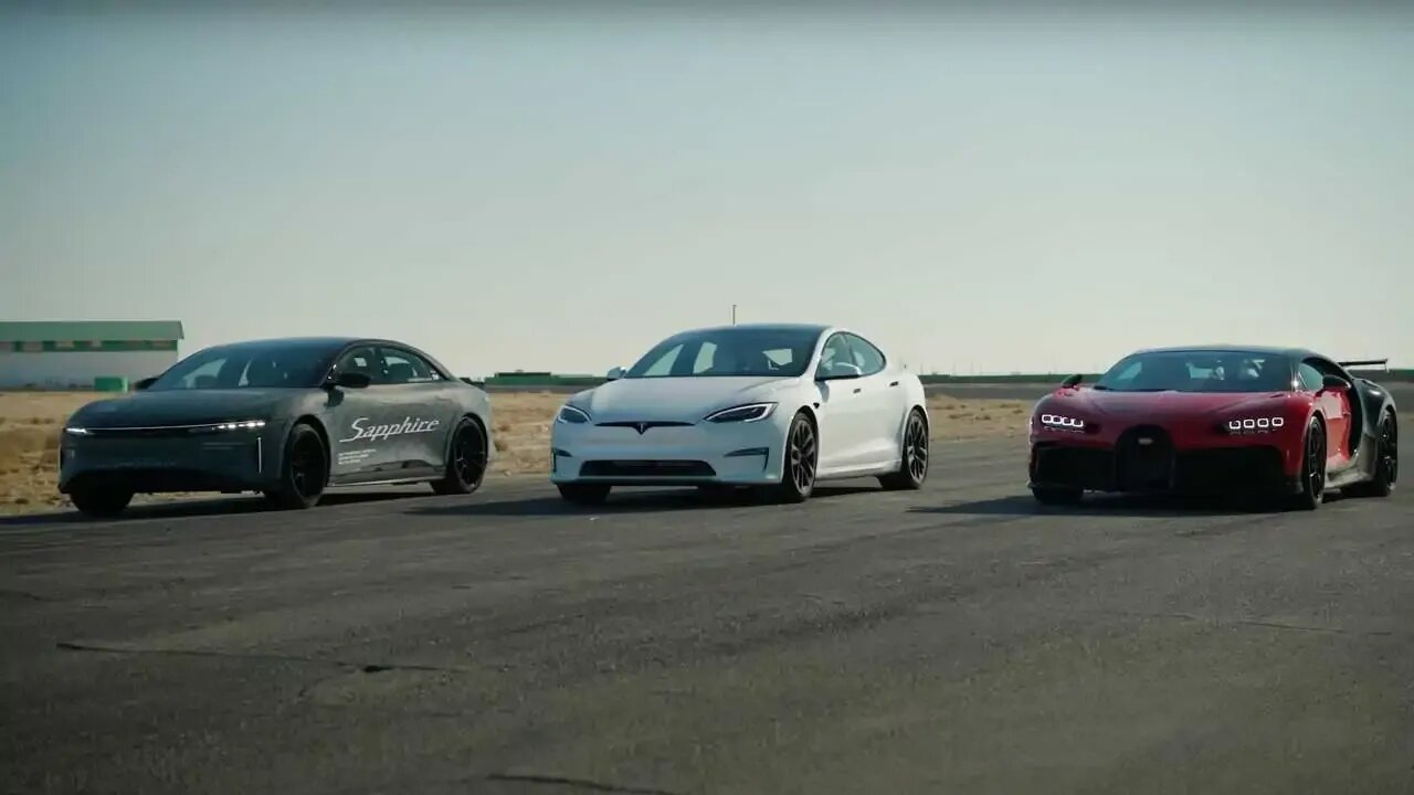 Электрокар Lucid Air выставили против Tesla Model S Plaid и Bugatti Chiron