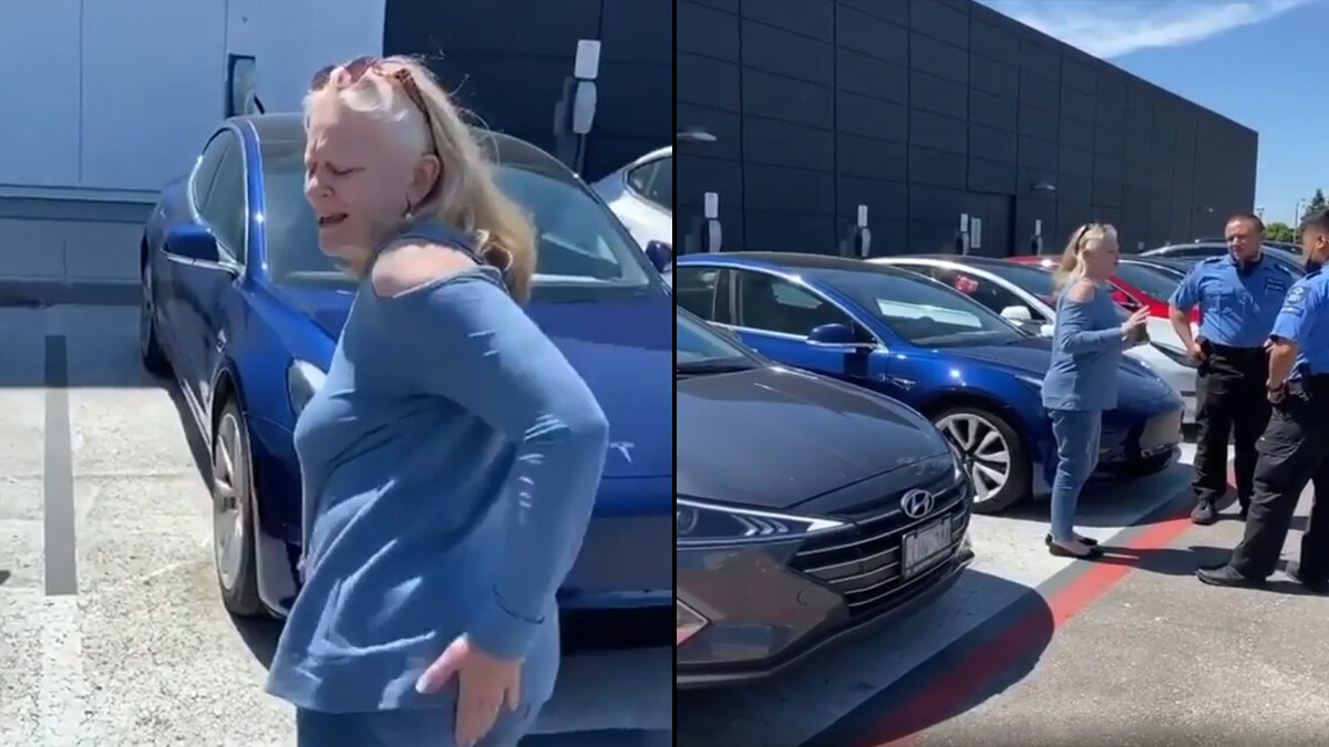 Женщина в ярости: ей запретили парковать Hyundai на стоянке для Tesla