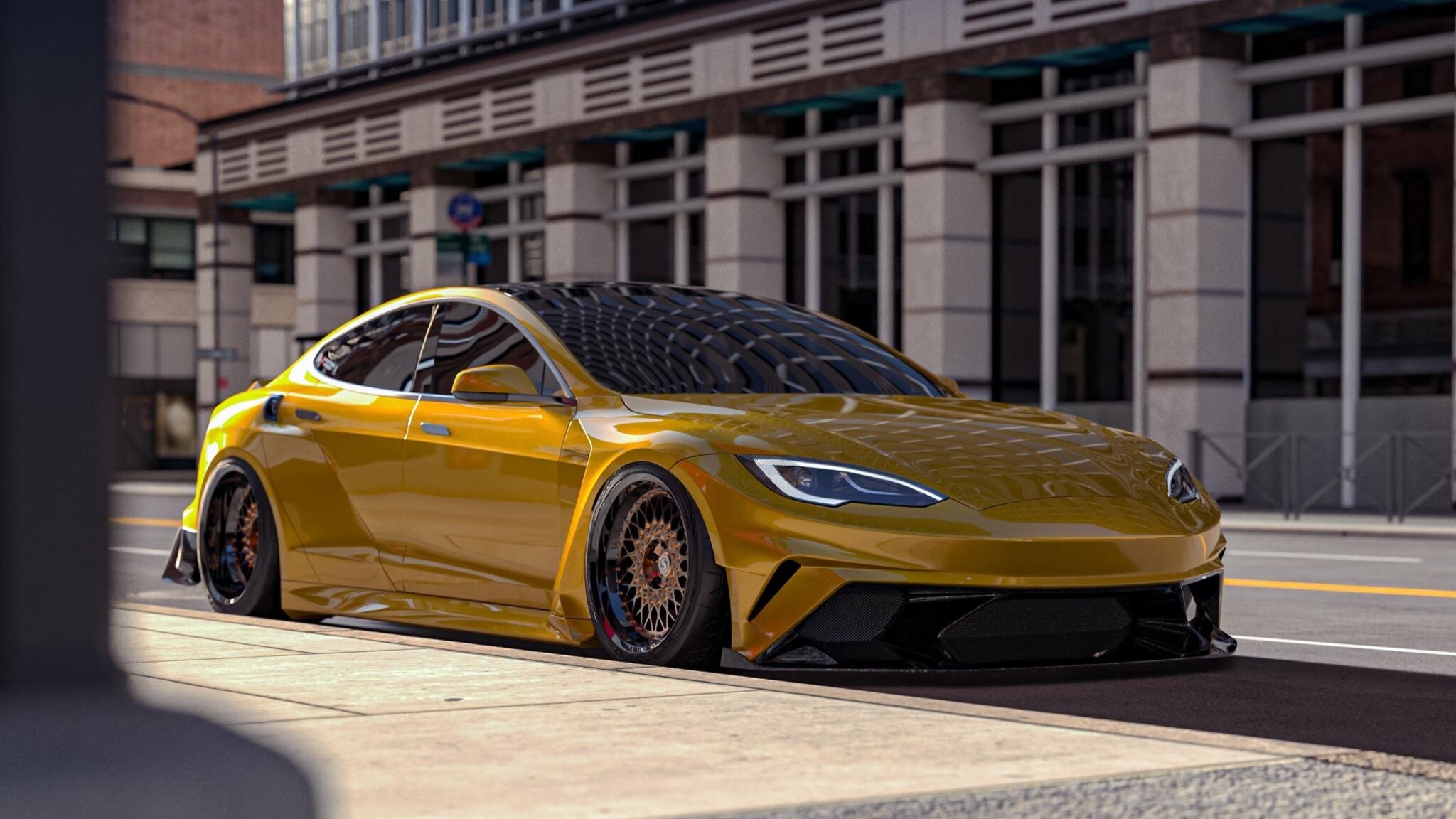 Для Tesla Model S Plaid придумали экстремально широкий обвес